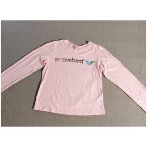Bella Medium Kids Female Pink Snowbird Graphic Long Sleeve Soft Cotton Tee Top